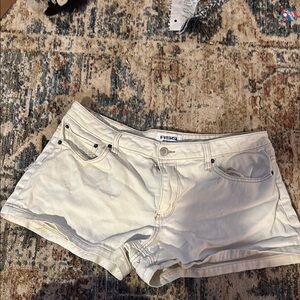 RSQ Cream Jean Shorts Distressed Raw Hem